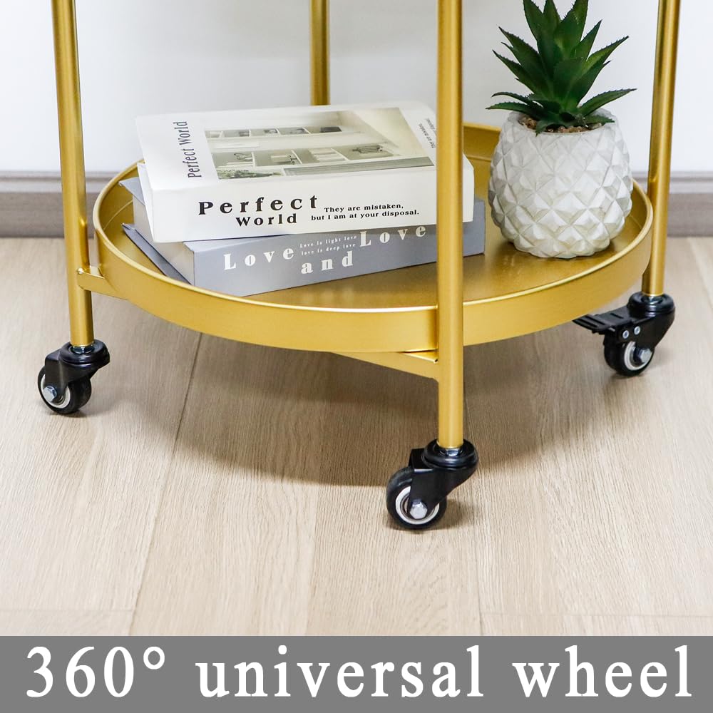 TRIROCKS Elegante Carro Bar de 78 cm de Alto, 3 Niveles Metálico con Ruedas, Carrito de Servicio para Cocina y Entretenimiento (Oro)