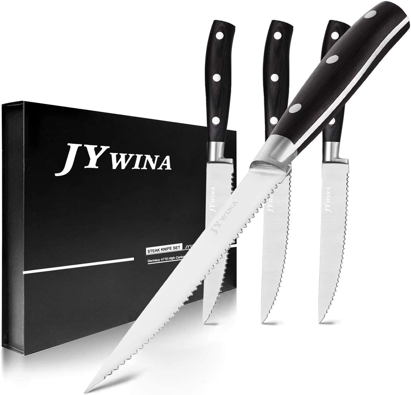 Professional Sharp Chef Knife,Steak Knives Set of 4, Premium Serrated Steak Knife, High Carbon German Stainless Steel,Pakka Wood Ergonomic Handle,5 inch Pro, Best Choice for Kitchen and Dinner Table