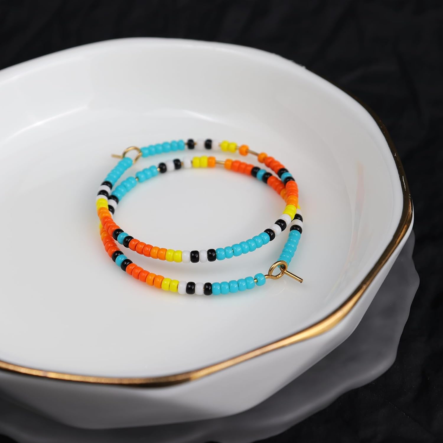 Handmade Boho Rainbow Beaded Large Gold Hoop Earrings for Women, Statement Bohemian Colorful Beads Circle Hoops Cartilage Hypoallergenic Holiday Prom Jewelry Gift - Image 5