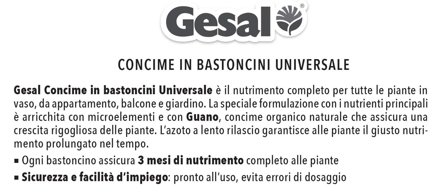 GESAL Concime in Bastoncini Universale, Per fioriture rigogliose e brillanti, 100 Giorni di nutrimento