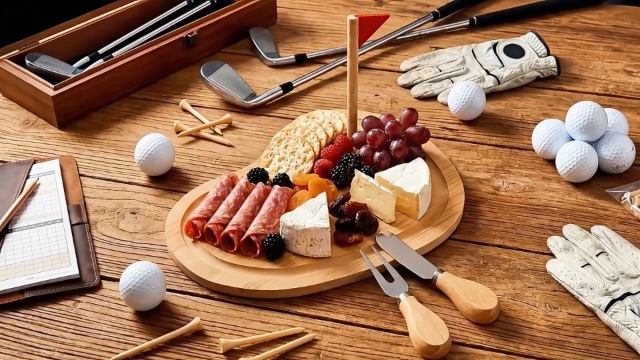 Set de 4 tablas de cortar de madera con accesorios de golf miniatura 7