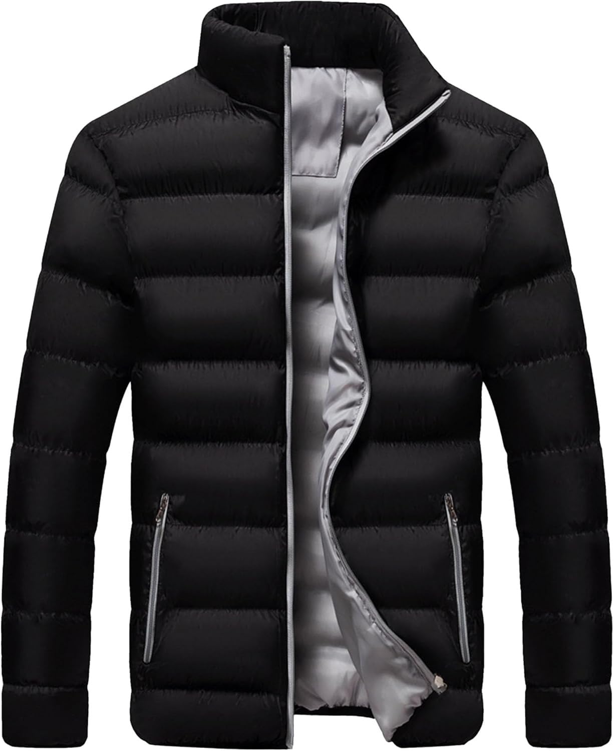 DGHM-JLMY Mens Color Block Down Coats Lightweight Stand Collar Thicken Warm Jacket Winter Ski Hiking Travel Outerwear