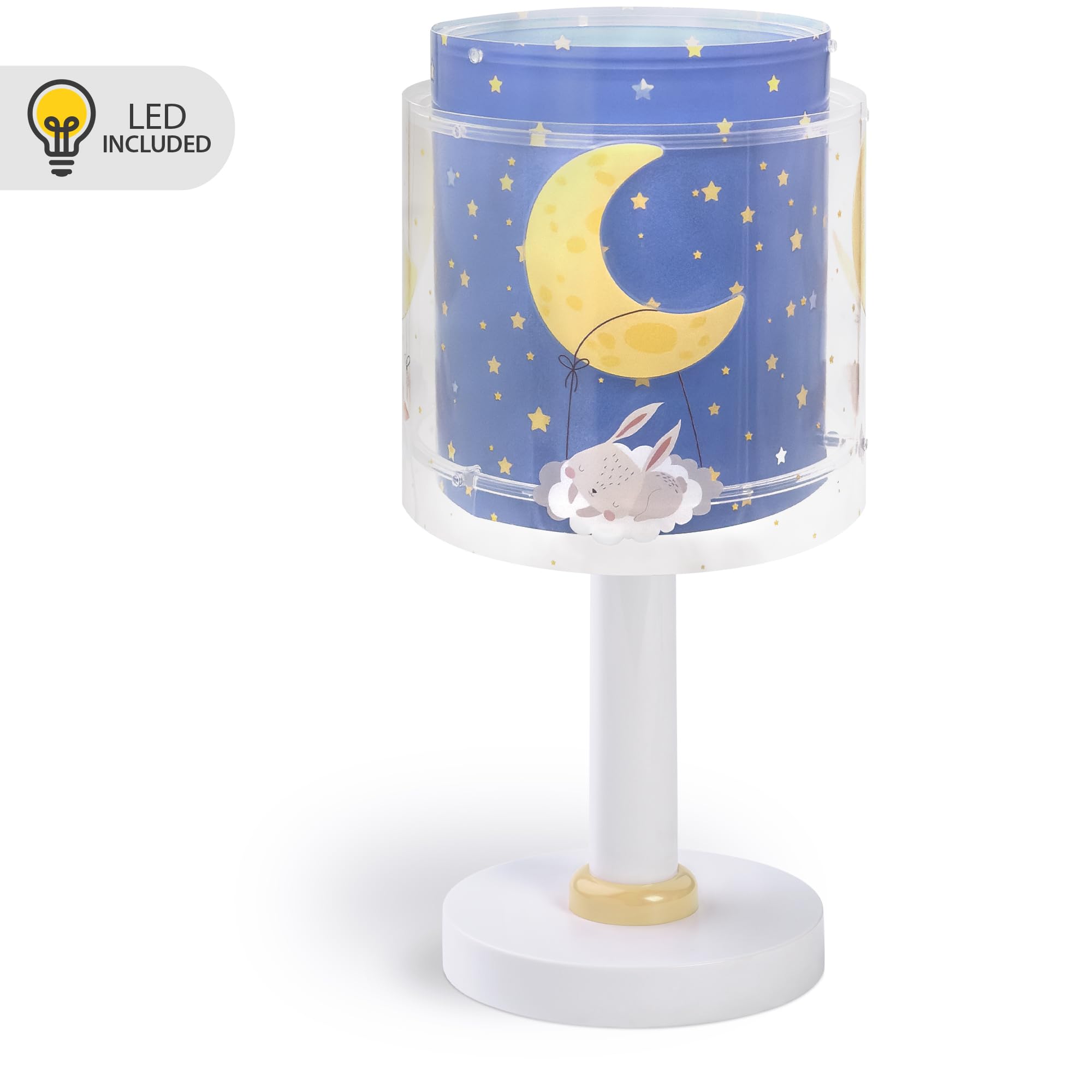 Dalber Lampada da tavolo per bambini, luce da comodino e da notte Moon Dreams animali luna nuvole stelle blu, 76631, G4-4W LED - Lampadina inclusa