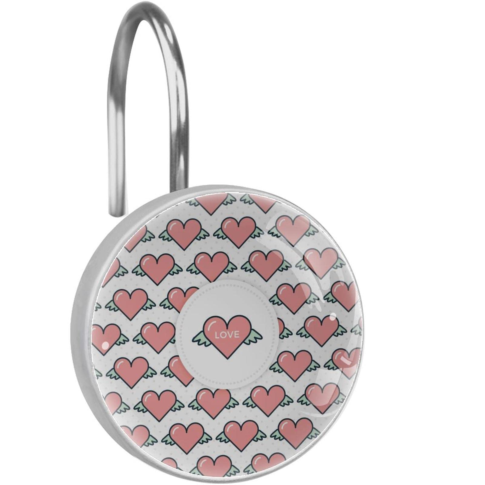 Crochets pour rideau de douche anti blocage en acier inoxydable rigide cœurs roses de salle de bain