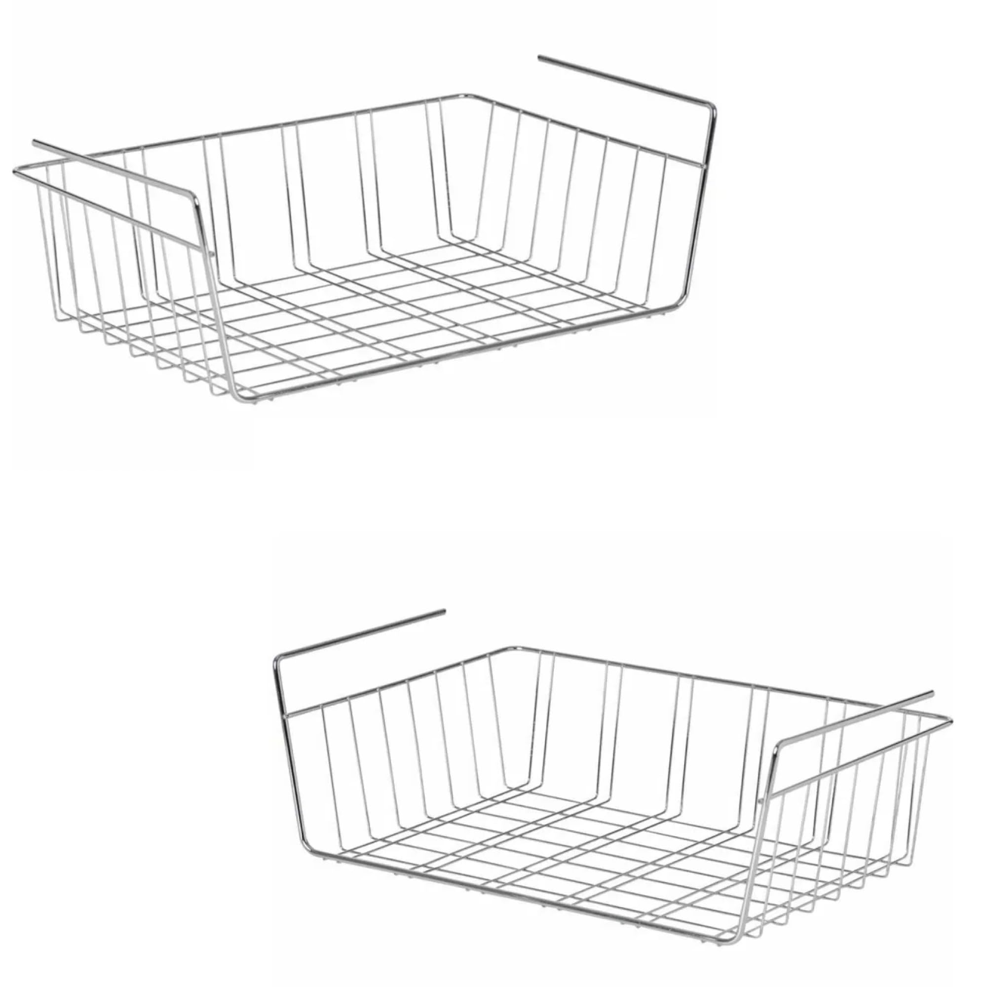 Sterlingedge Chrome 2Pcs Hanging Under Shelf Storage Basket For Kitchen Cupboards, Shelves, Cabinets, Low Furniture Hanging Basket Organiser