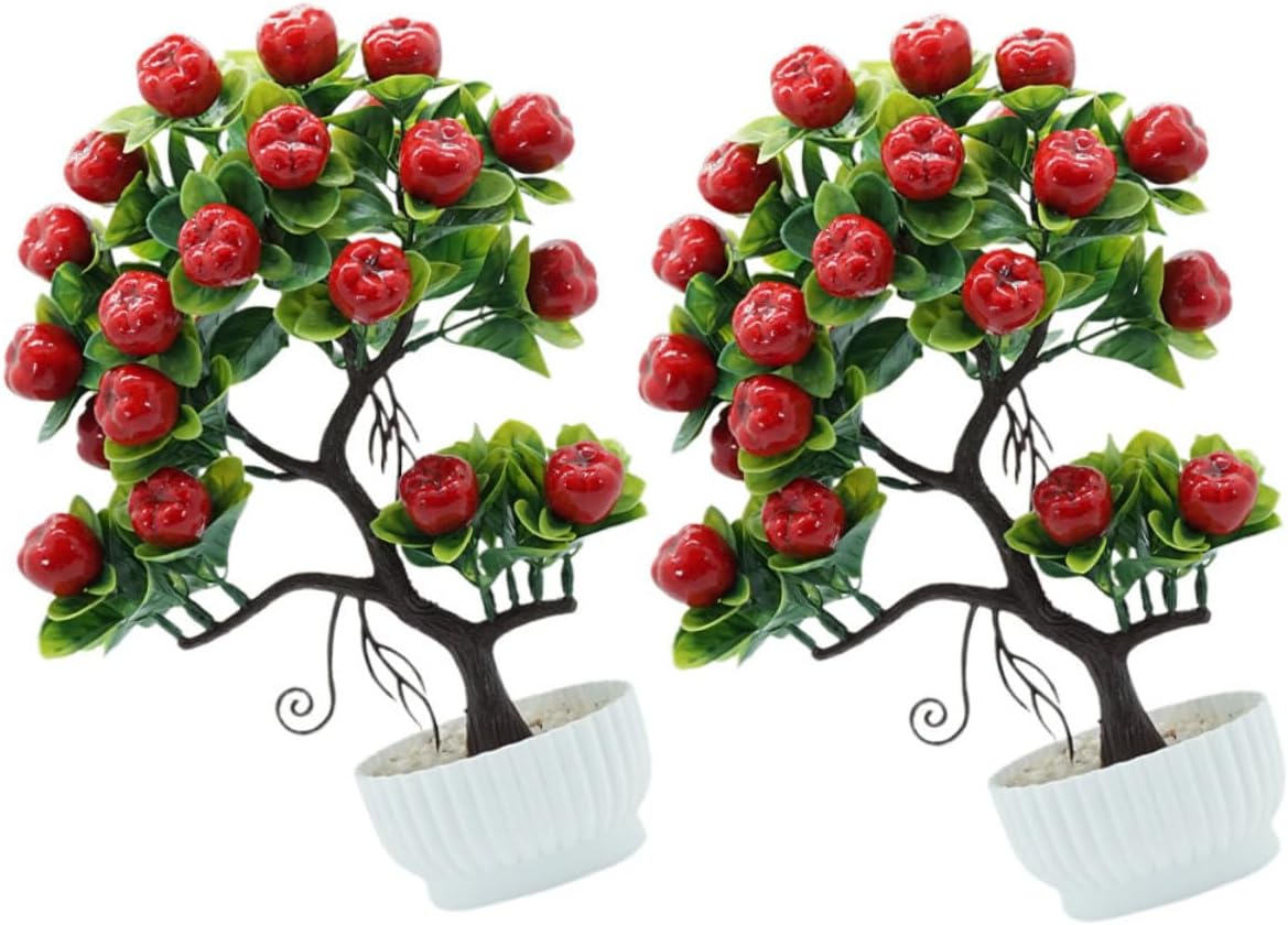 ABOOFAN 2pcs Decor Faux Apples Fake Fruit Tree for Home Artificial Plant Realistic Bonsai Simulated Fruit Tree
