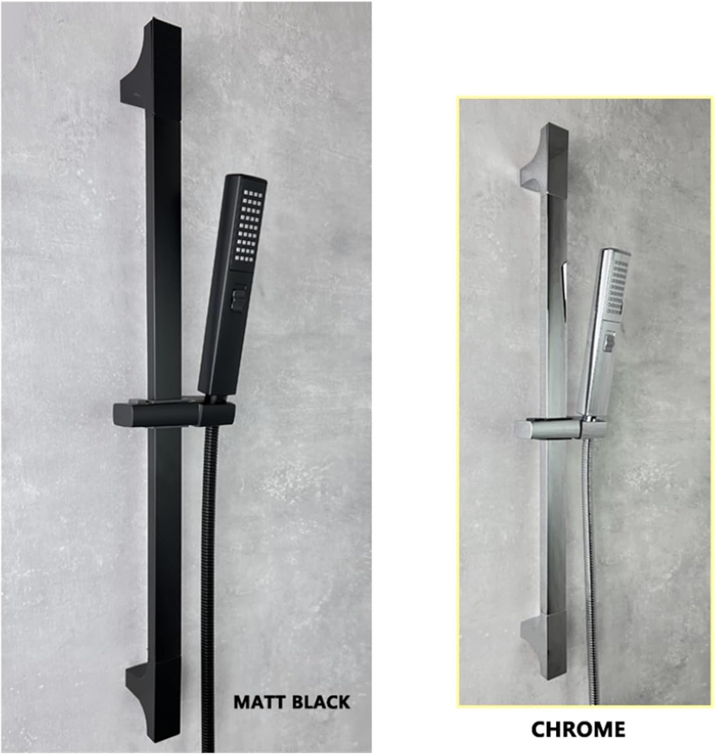 ABS Hand Shower Slide Bar Set, 2 Function, Adjustable Bracket with Brass Connector, Matte Black Chrome (Color : Black Set)