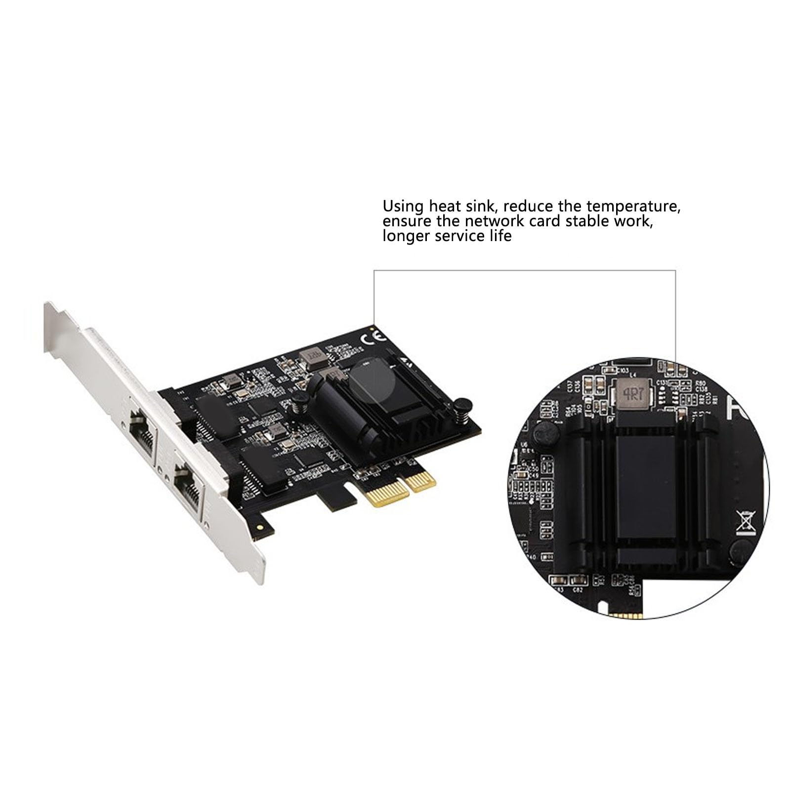 Aramox Karta Sieciowa PCIe, 2,5Gbase-T Rtl8125b Dual Port RJ45