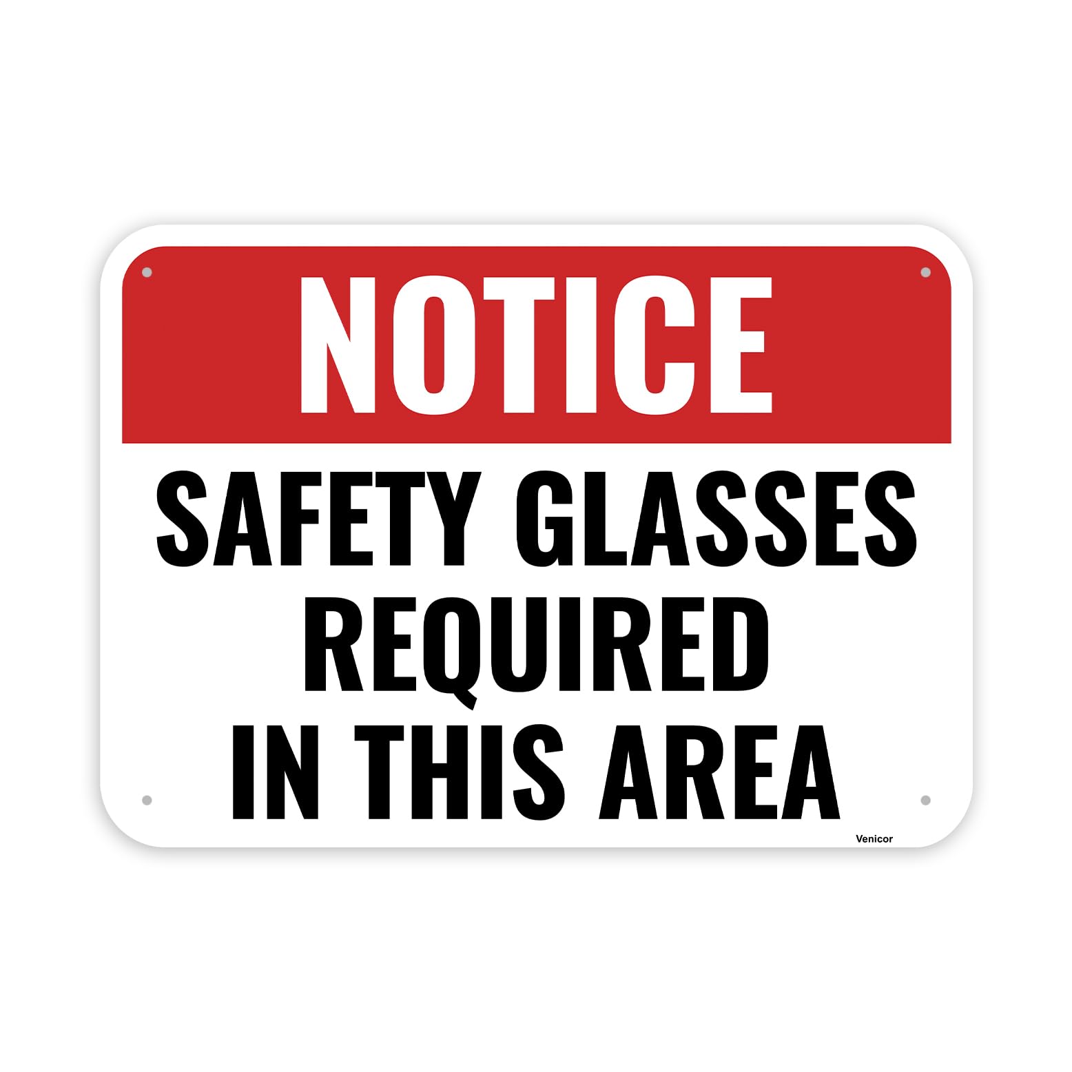 Safety Glasses Required Aluminum Sign, Workplace PPE Reminder, 12x8 Inch