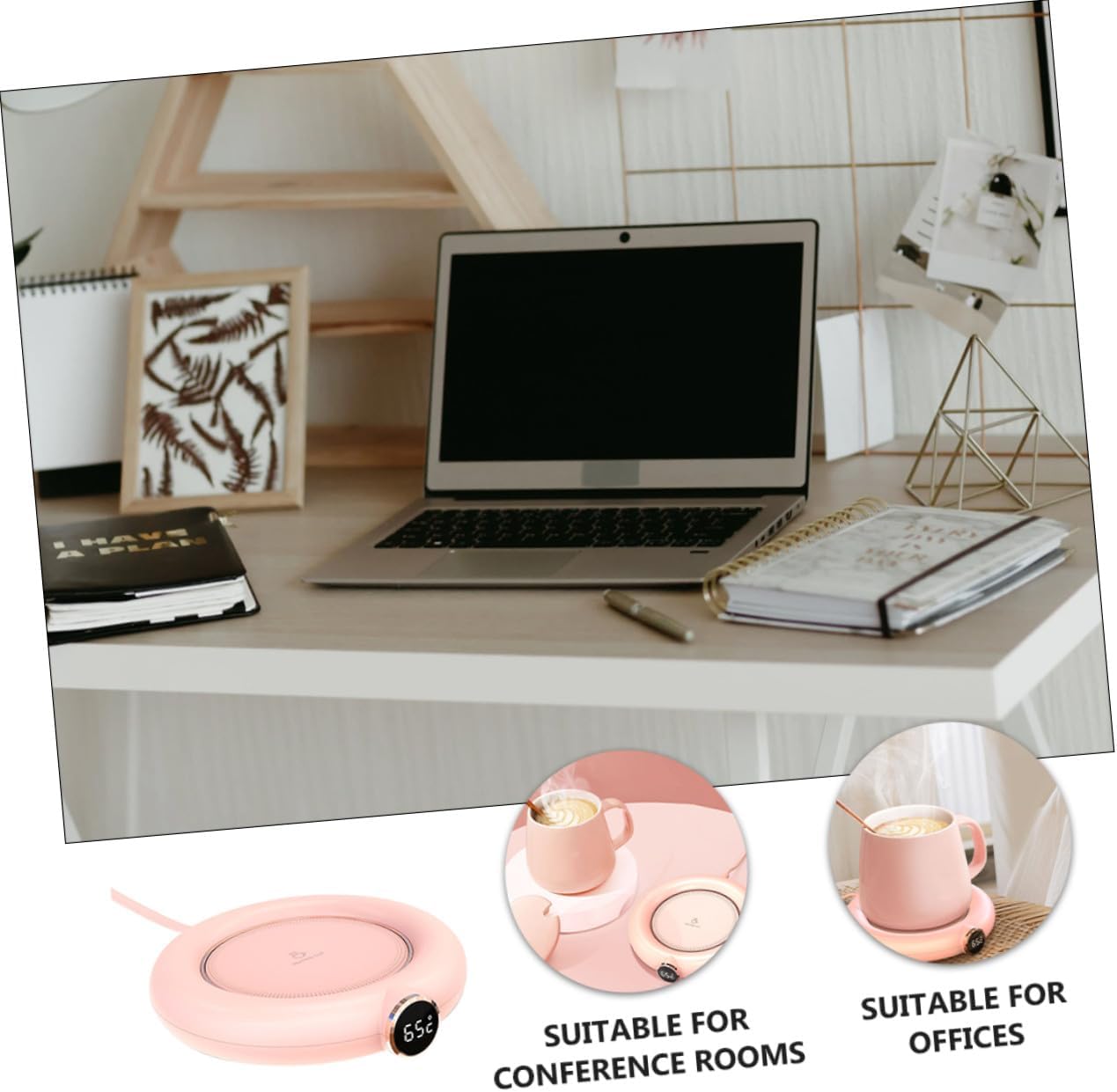 Uonlytech USB Charging Temperature Cup Warmer Level Digital Screen Light Rose Beverage Mug Warmer for Home Office Auto Shut-Off Timer Compact Portable Plastic Thermal Pad for Milk and Hot