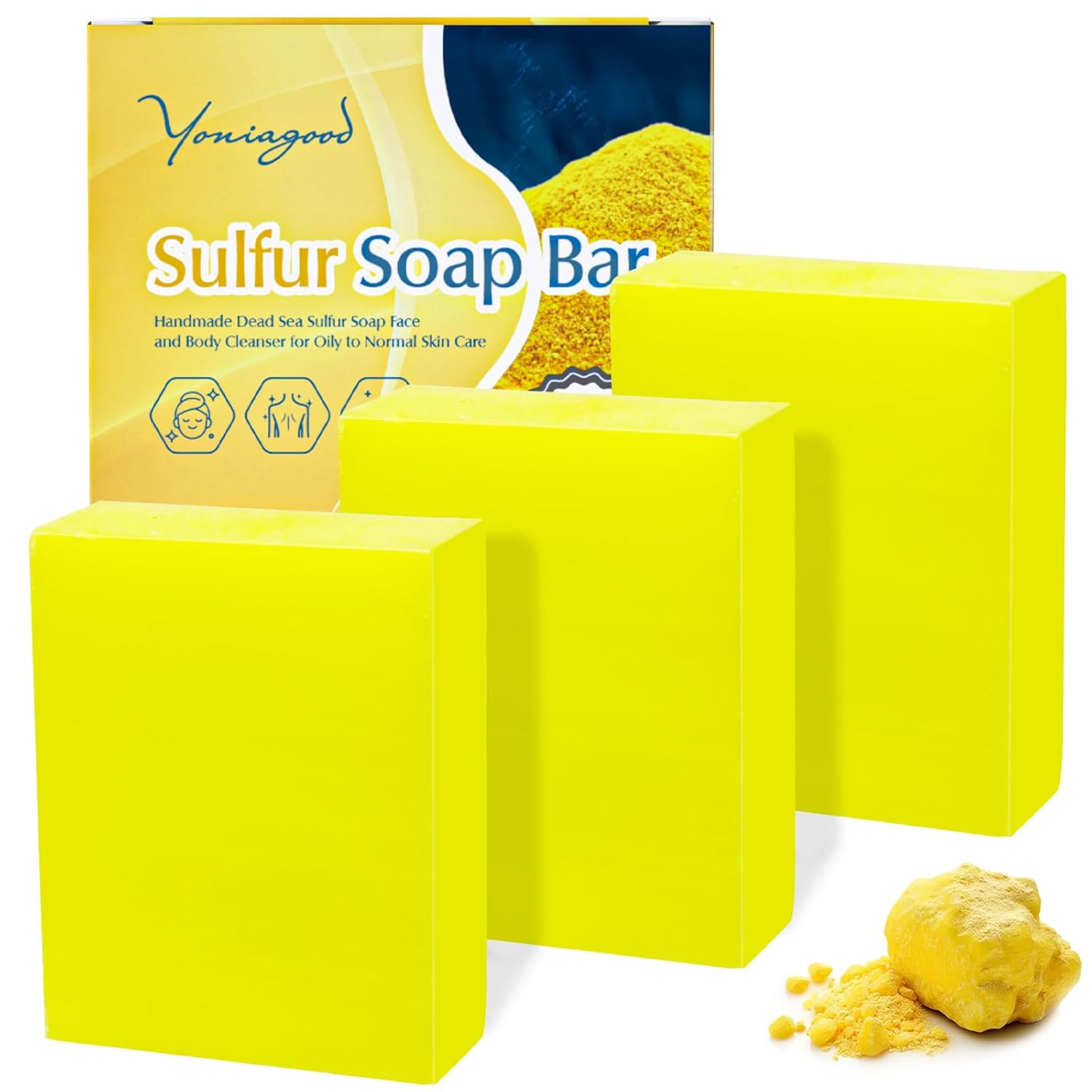 3 PCS Sulfur Dead Sea Soap, Natural Sulphur Bar Soap with Dead Sea Salt, Tea Tree Oil, Face & Body Exfoliating & Moisturizing Bar for Men & Women All Skin Types