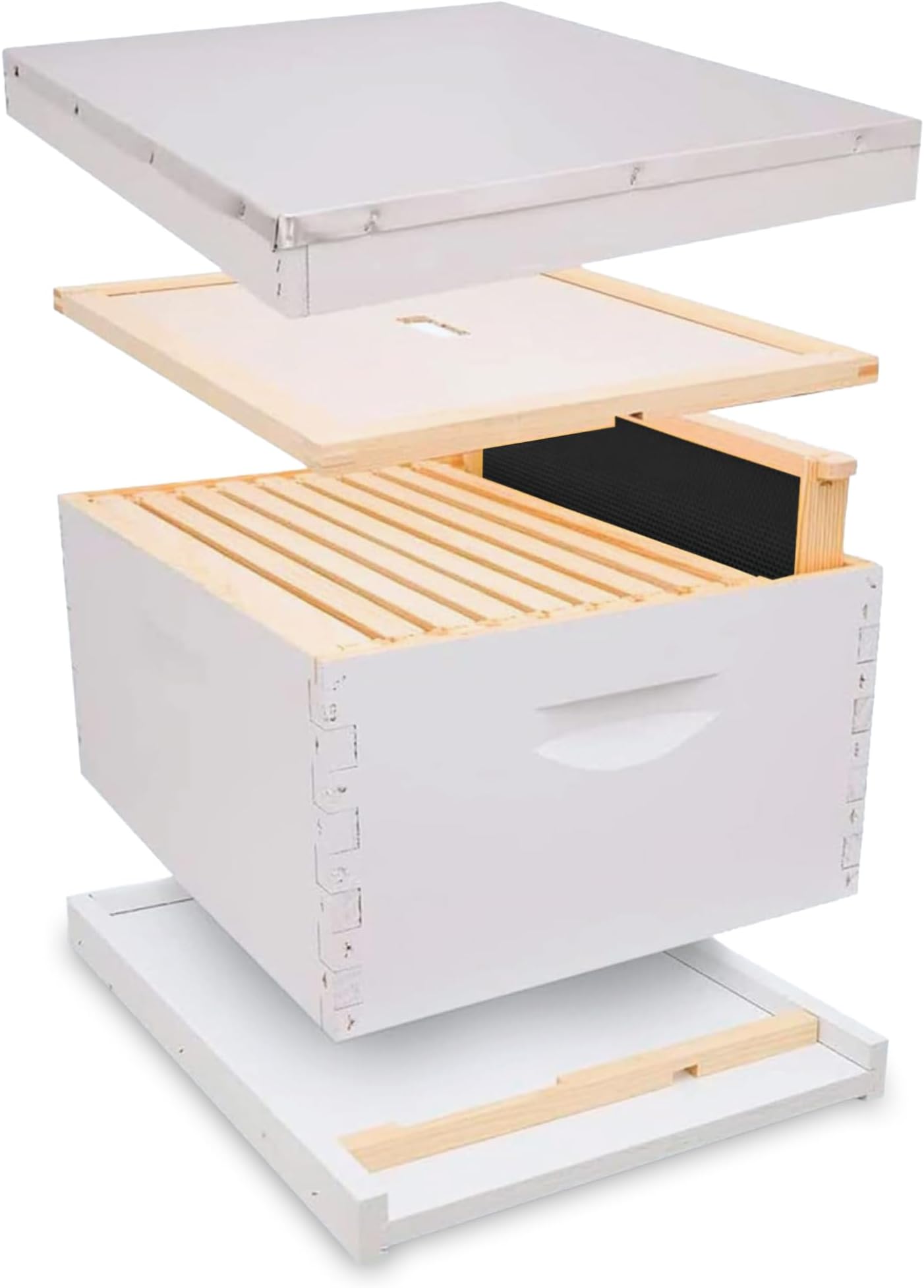 Traditional Complete Bee Hive Kit, 9⅝" Deep Hive Body with 10 Frames & Beeswax Coated Food-Grade Plastic Foundation, Weather Resistant Telescoping Cover & Bottom Board, Made in USA, Painted