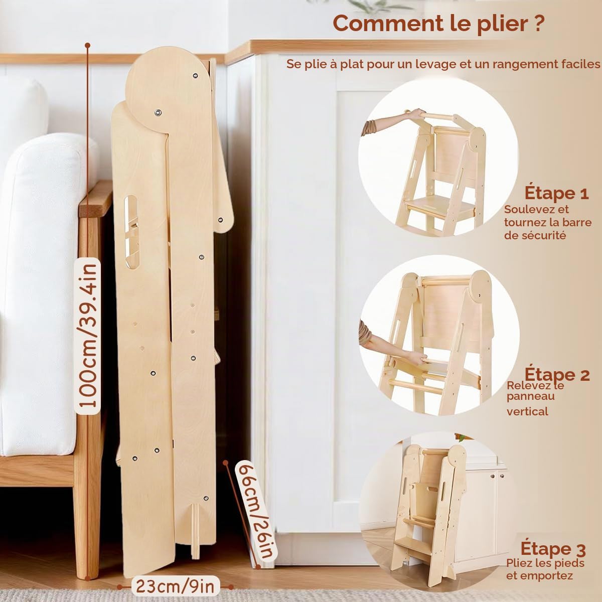 Tour d'observation Montessori Pliable Enfant avec 3 Hauteurs Réglables