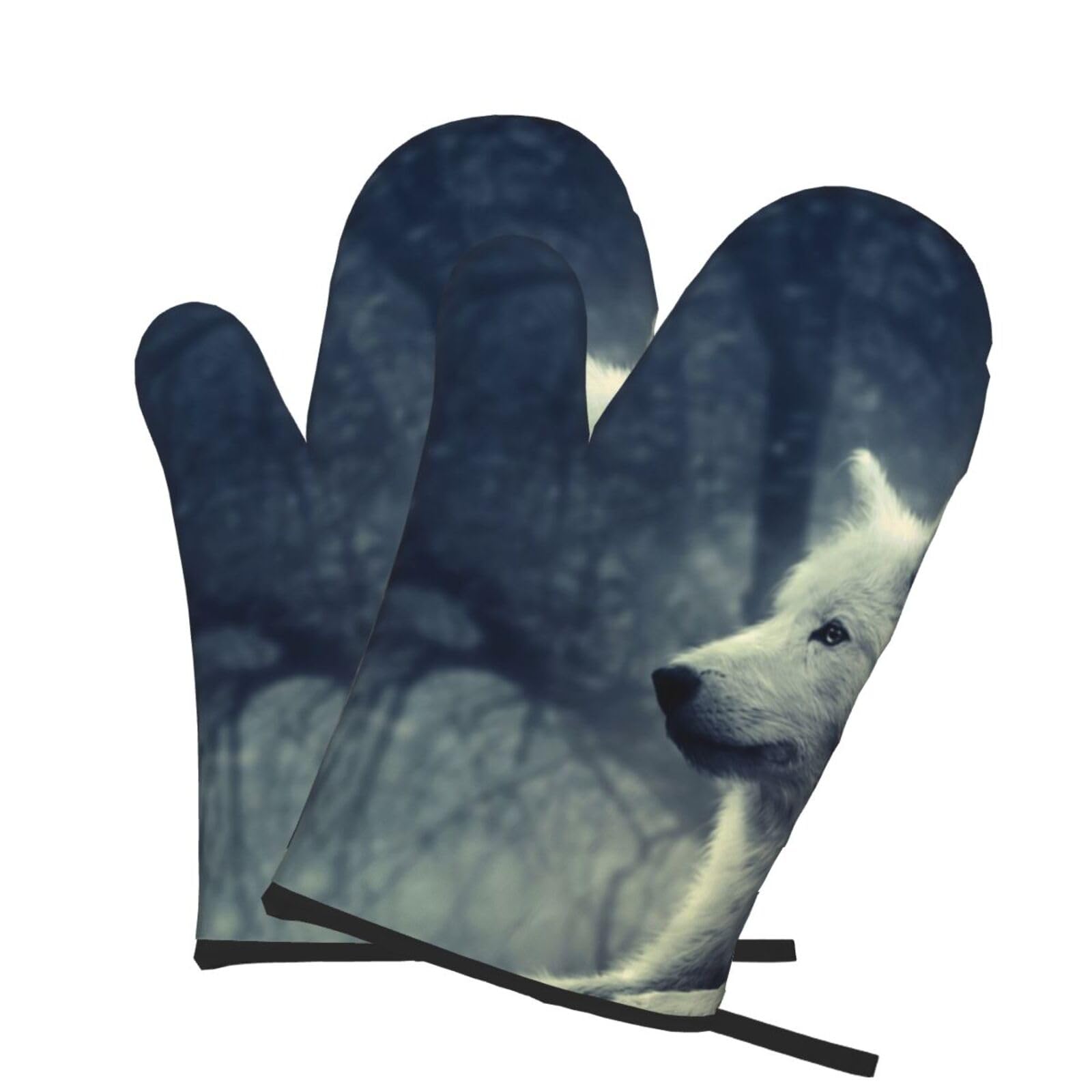Oven Mitts Set of 2 Pcs, Wolf pattern Prints Heat Resistant Kitchen Gloves for Cooking Baking Grilling