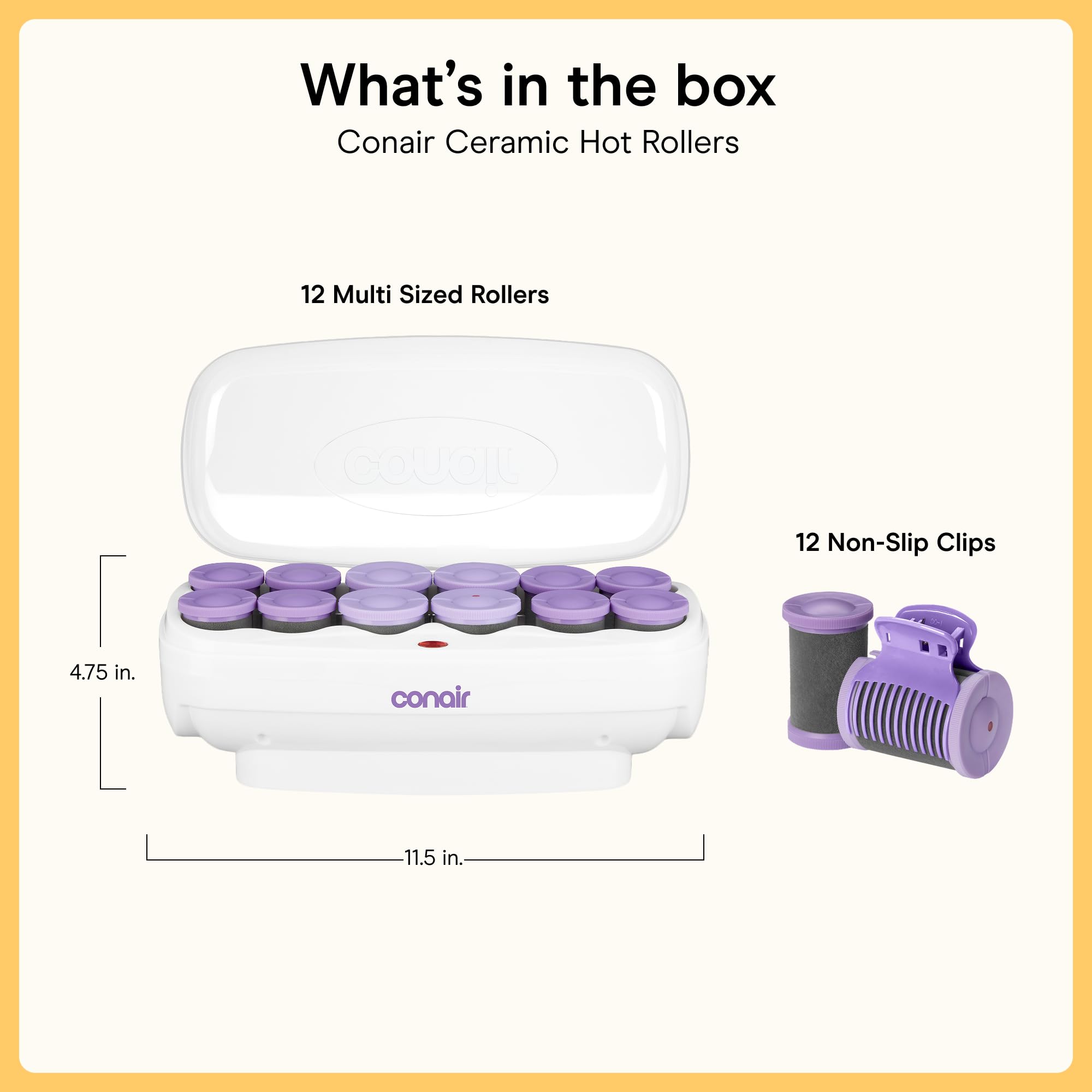 Conair Ceramic Hot Rollers, 12-Count, 1.5" and 1.75", Lavender