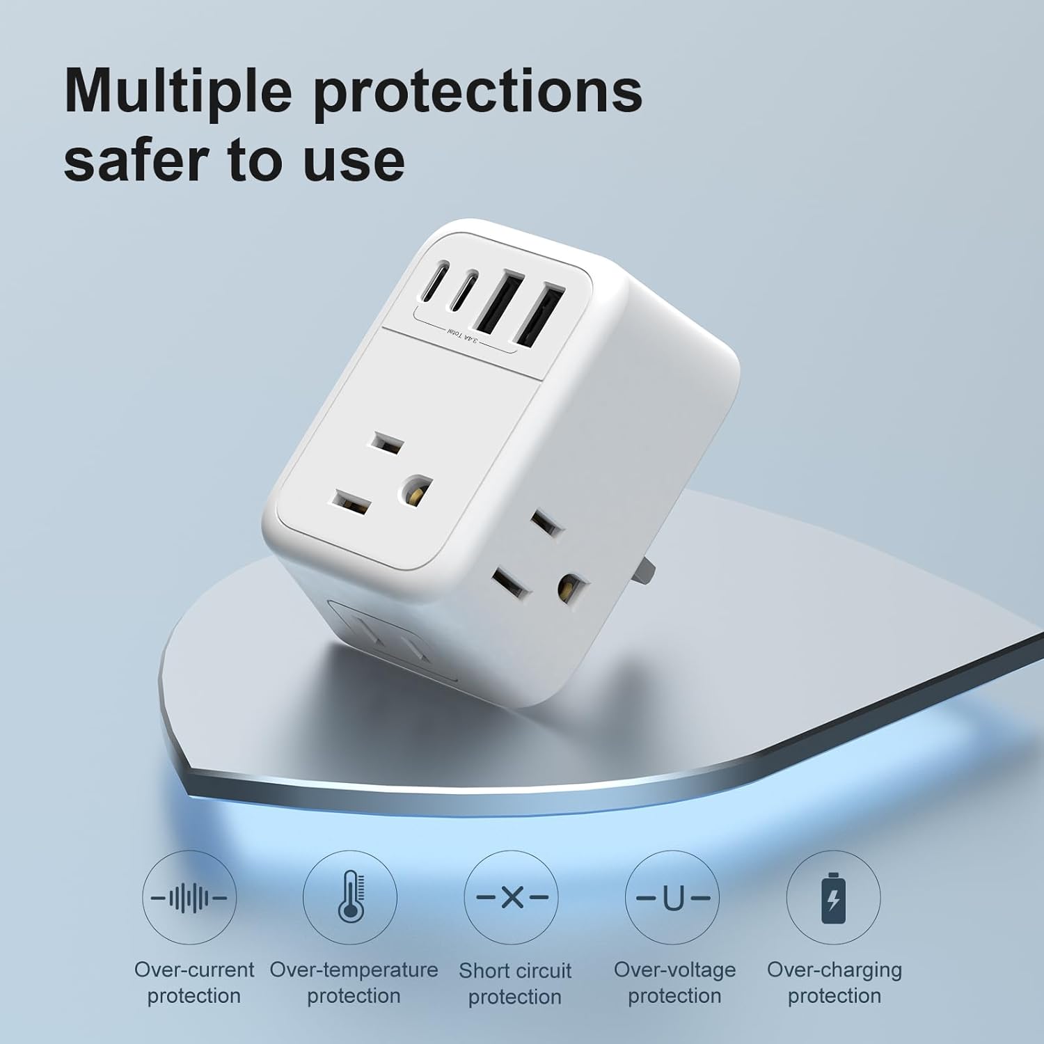 VYLEE UK Plug Adapter, Foldable UK Travel Plug Adapter, Type G Power Adapter with 4 Outlets 4 USB Ports(2 USB C) Travel Essentials Plug with Bag for USA to Qatar Ireland England Kenya Dubai [1 Pack] - Image 2