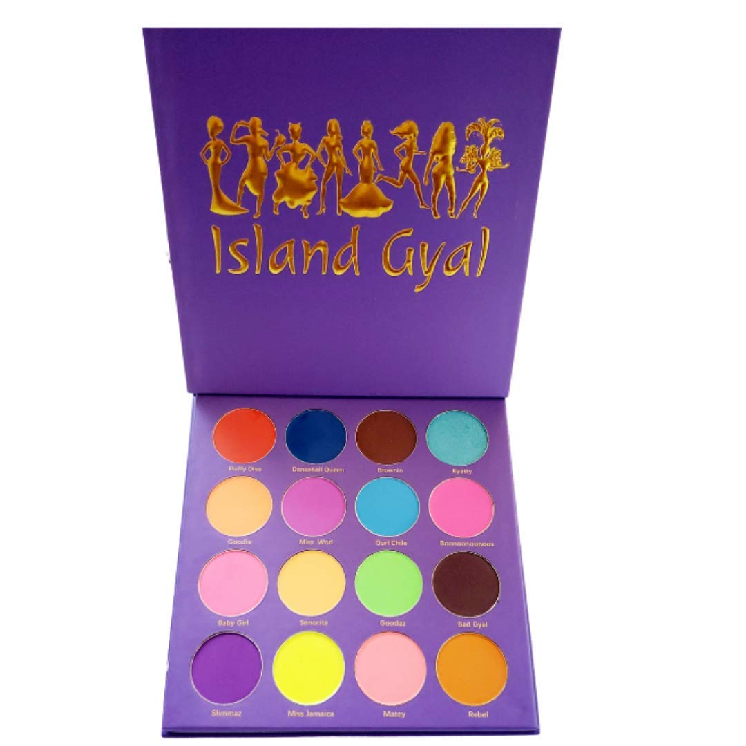 ISLAND GYAL PALETTE - Eyeshadow Palette Makeup - 16 Bright Colors Jamaica Inspired Cosmetic Eye Shadows - Highly Pigmented - Cruelty Free - Vegan Cosmetics - Parabens Free - With Patois Translation Sheet - Learn How To Talk Jamaican Patwah!