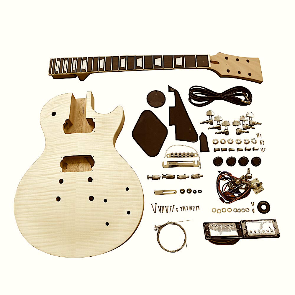 Coban Guitars Build your own DIY Guitar Kit UK LP740 Mahogany Body Flamed Maple Veneer Chrome Hardware Black Fittings