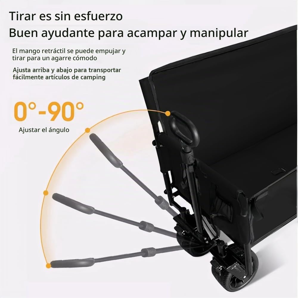 Carro de Transporte Plegable Gran Capacidad 200L Impermeable, Negro | Ruedas grandes todo terreno, tejido 600D impermeable multiusos para exterior