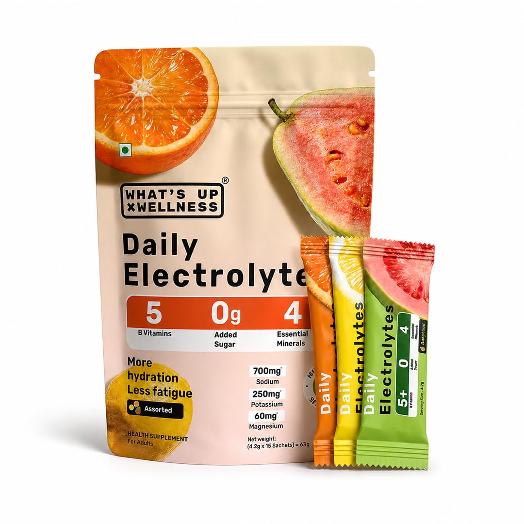 What's Up Wellness Daily Electrolytes Powder - Assorted Flavour Pack | Zero Added Sugar | Instant Hydration - Sodium, Potassium, Magnesium & Zinc | Vegan - 15 Sachets-image-28