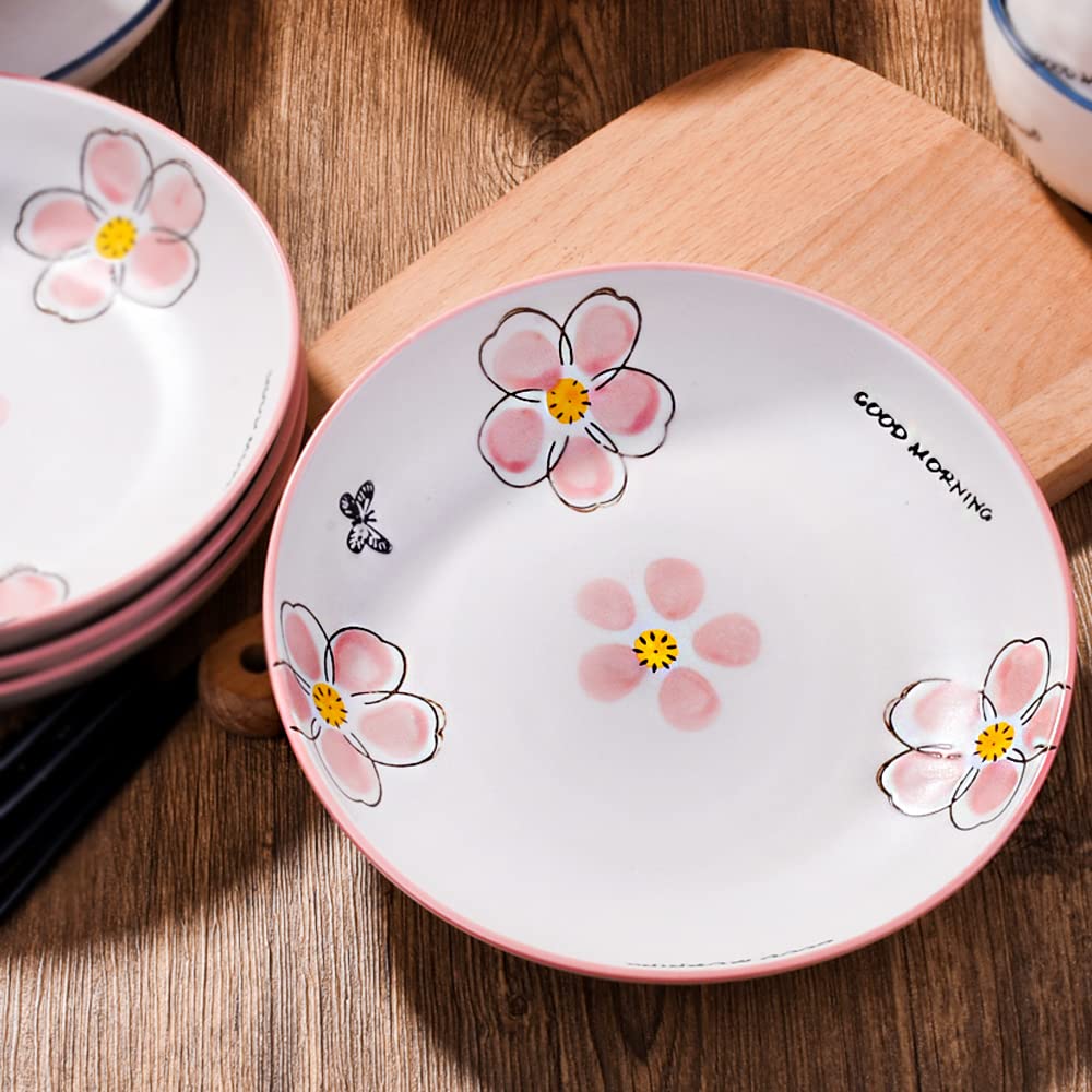 Lot de 4 assiettes plates japonaises en céramique, 20,3 cm, rouge prune