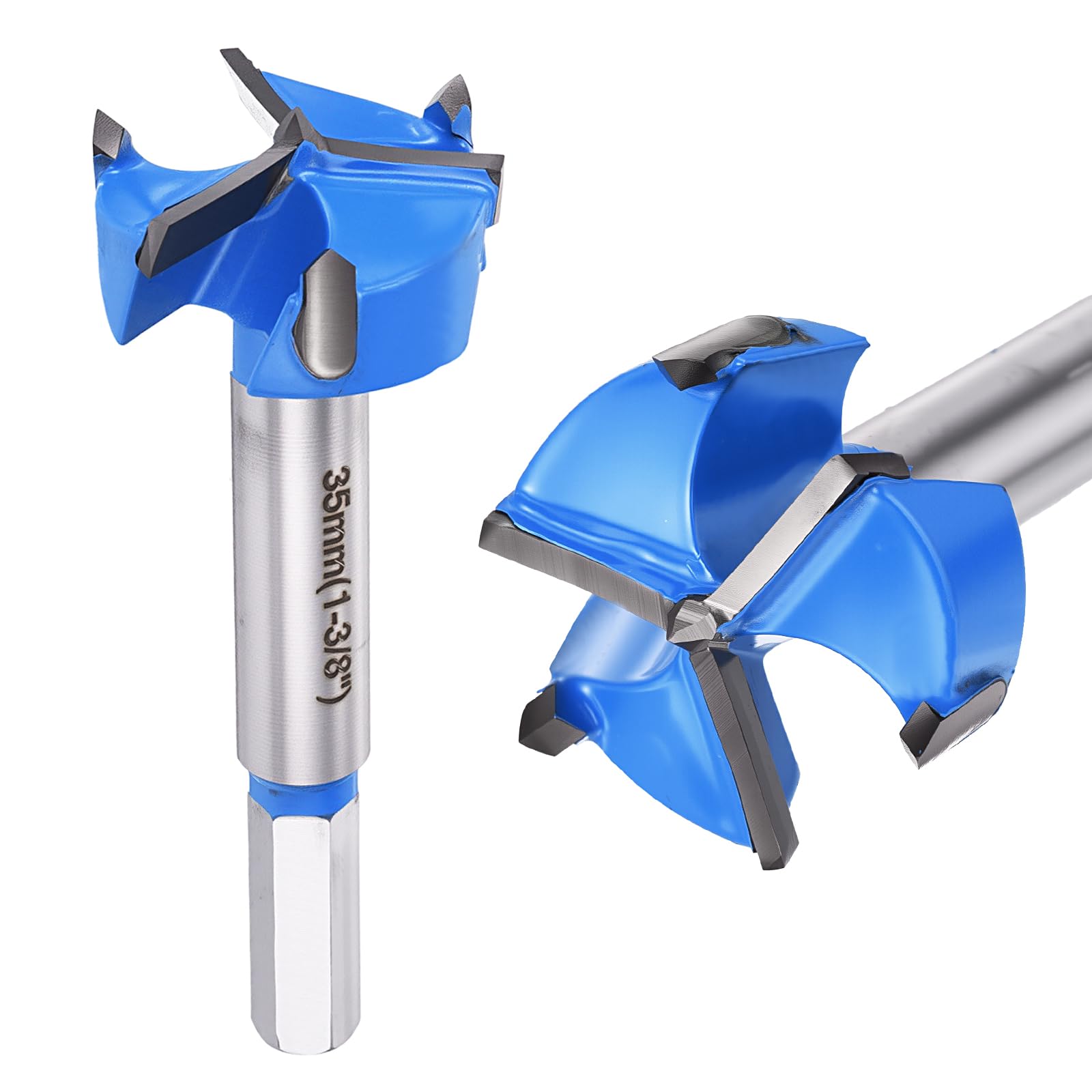 DTGN 35mm Forstner Drill Bit 1-3/8" - 1Pack - Good for Wood Plastic Plywood - 3 Flutes Tungsten Carbide Woodworking Hole Saw Cutter with Hex Shank - Blue