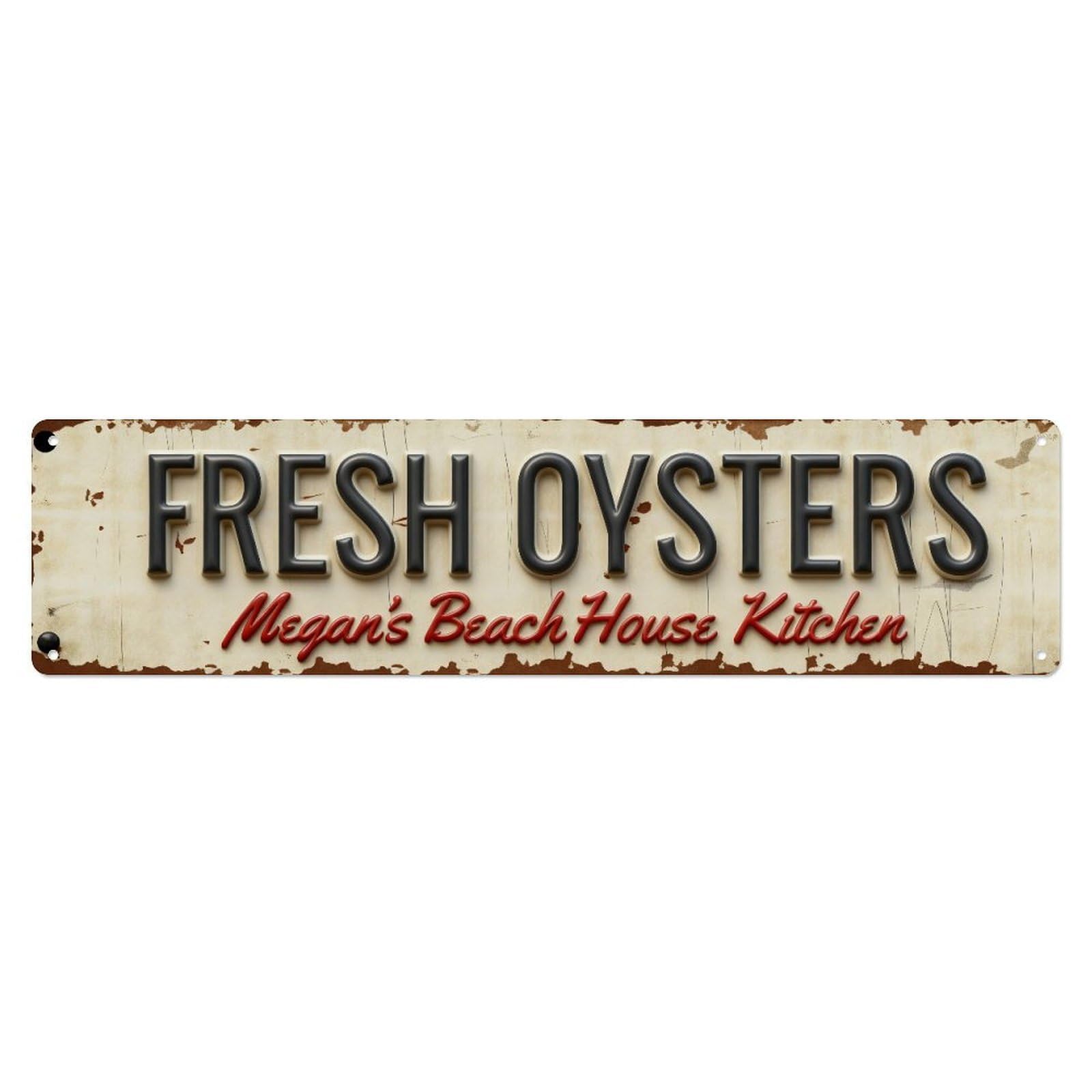 Fresh Oysters Megan's Beach House Kitchen Metal Tin Sign Plaque
