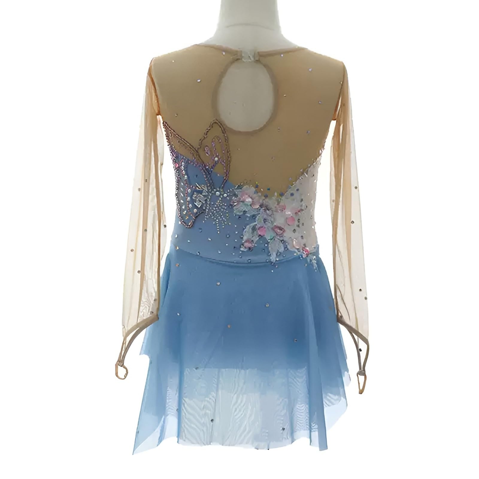 Girls' Long Sleeves Figure Skating Dress, Women's Handmade Ice Skating Dress for Competitions and Practice(4X-Large) Blue