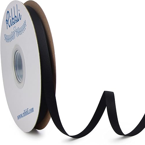 Ribbli Cinta de grogrén negra, 1-12 pulgadas x 25 yardas, uso para lazos de bricolaje, accesorios para el cabello, envoltura de regalos,