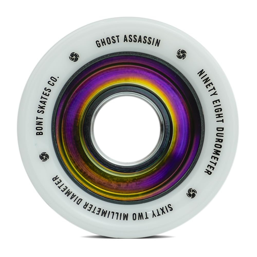 Bont Ghost Assassin Roller Skate Wheels | 62mm 98A | Aluminum Hub | Jam & Speed Skating | Indoor | Set of 4 wheels | White