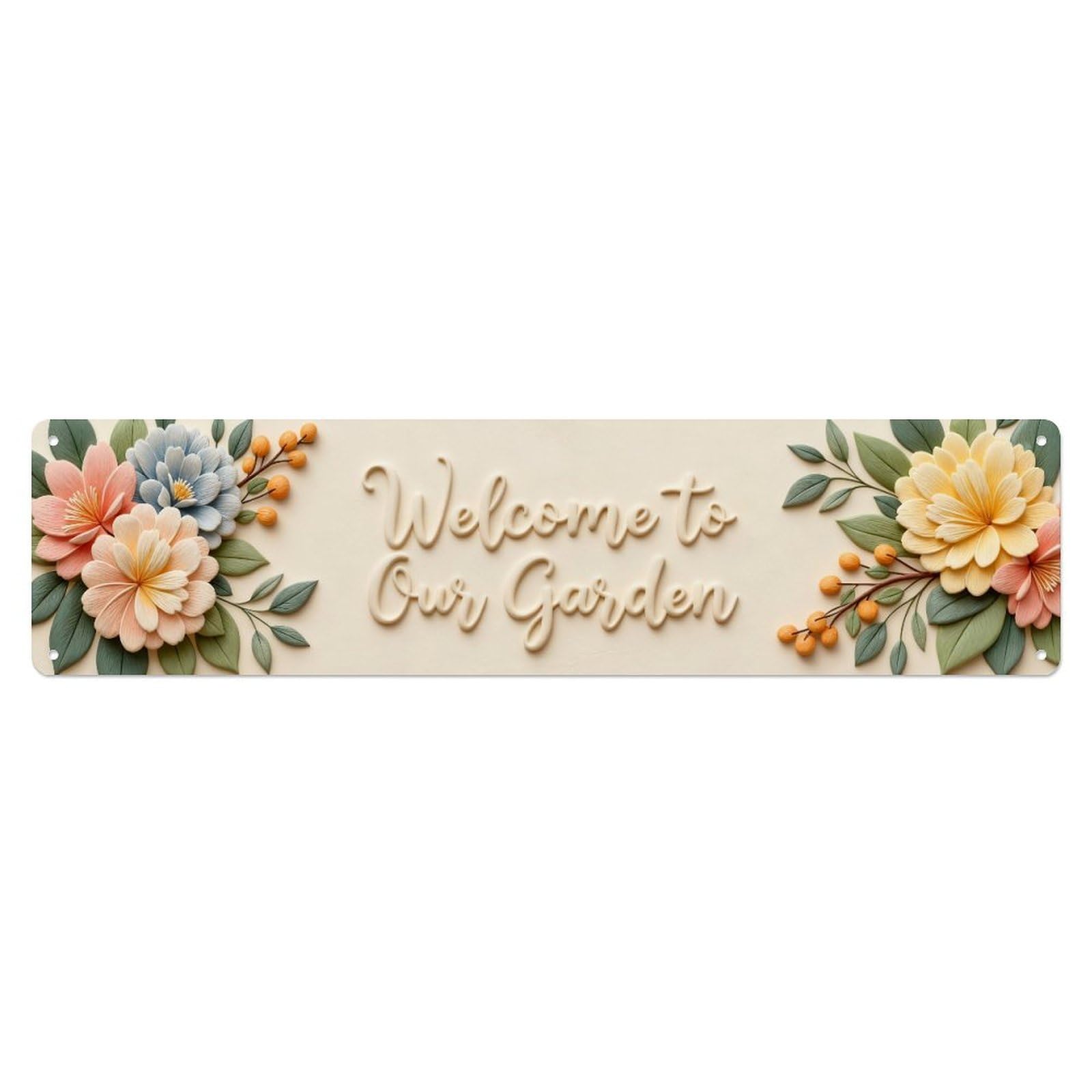 Floral Garden Welcome Sign Art_2 Metal Tin Sign Plaque