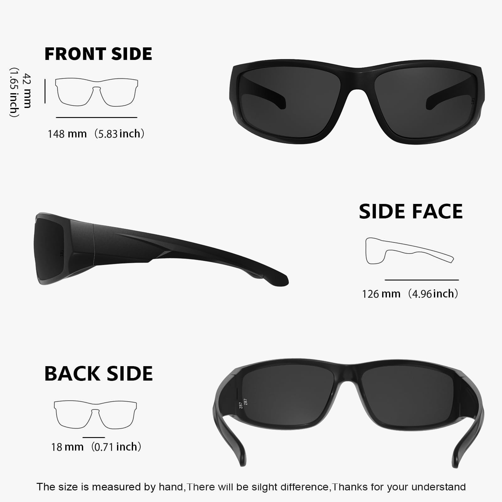 WISTON Gafas de sol envolventes XL Z87 para cabezas grandes, hombres y mujeres, TR90 superoscuras, ultraligeras, UV400, protección de seguridad W8707