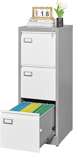 Miniatura 1 de Armario de almacenamiento vertical de metal, archivador de 3 cajones con cerradura, archivadores verticales de 18 pulgadas de profundidad para