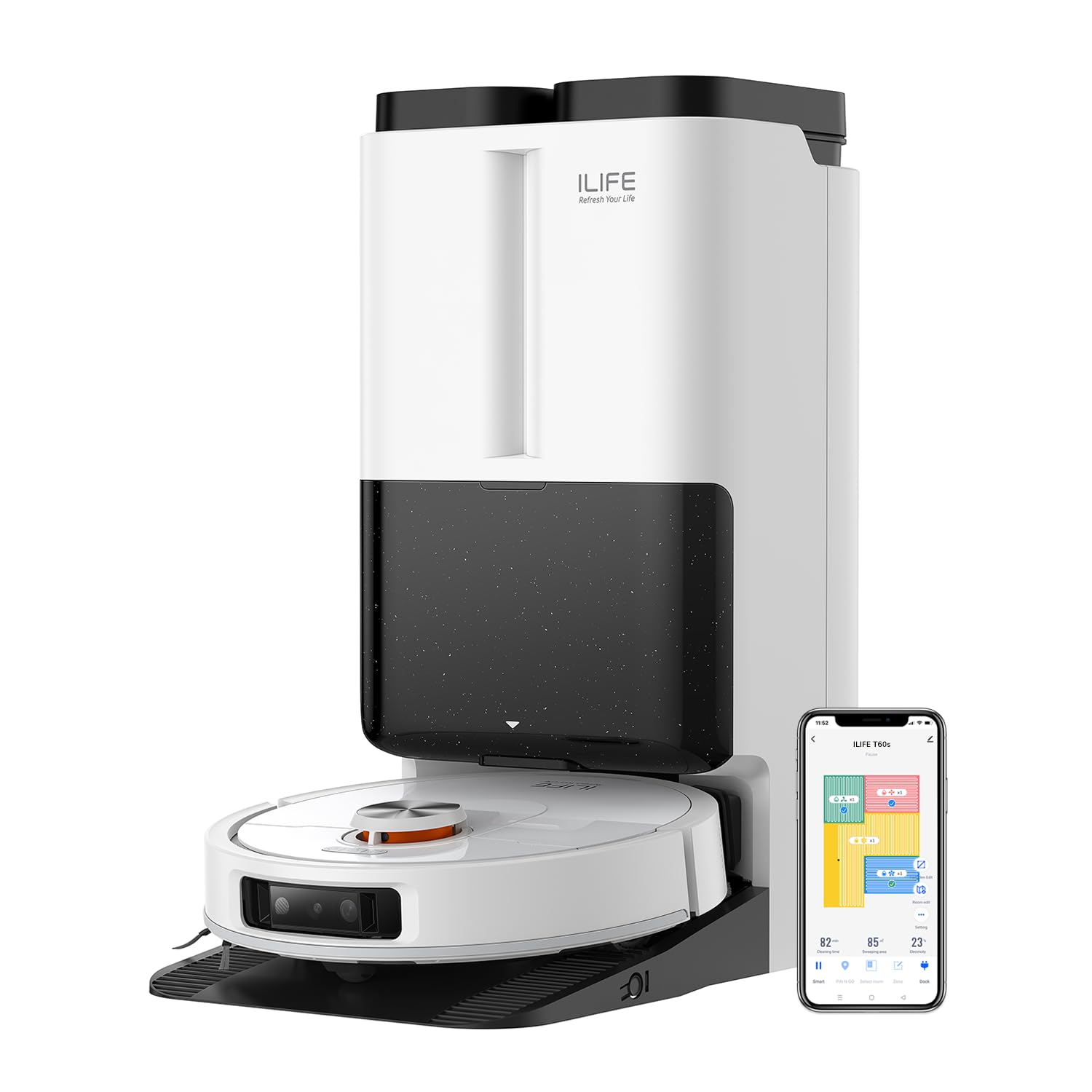 ILIFE T60s Robot Vacuum & Mop with Self-Sufficient Station for Hot Air-Drying, Self-Emptying, Hair Collection, Auto Wash & Refill, AI & LiDAR, Auto Mop Lift, Strong Suction, App, Alexa and GH-image-45