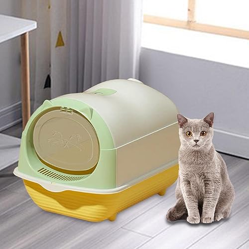 Miniatura 7 de Gato con capucha con tapa, inodoro grande totalmente cerrado para gatos con puerta delantera, fácil de ordenar, desmontable, suministros para