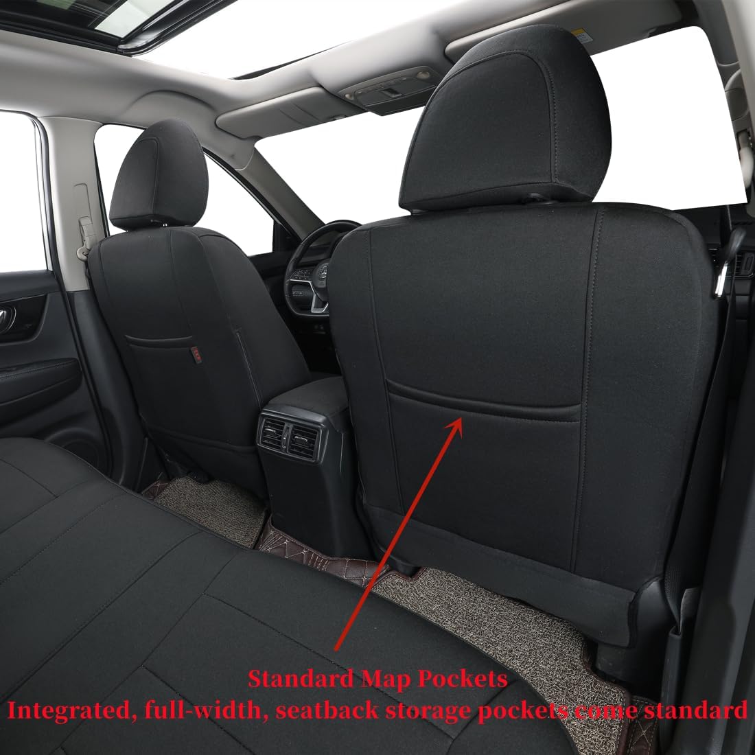 coverdream Full Set Cloth Seat Covers Fit for Nissan Rogue(Not for Sport) 2014 2015 2016 2017 2018 2019 2020,Fully Covered,UV Resistant,Breathable Fabric Seat Protector (Black,Full Set)