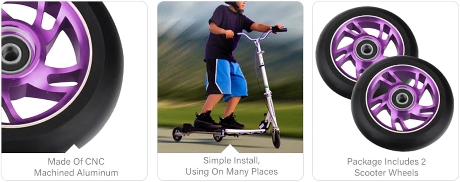 100mm Scooter Wheels Replacement With Bearings Aluminum Wear-Resistant PU Stunt Parts Kick Accessories 2pcs/set(100 Black 5X)