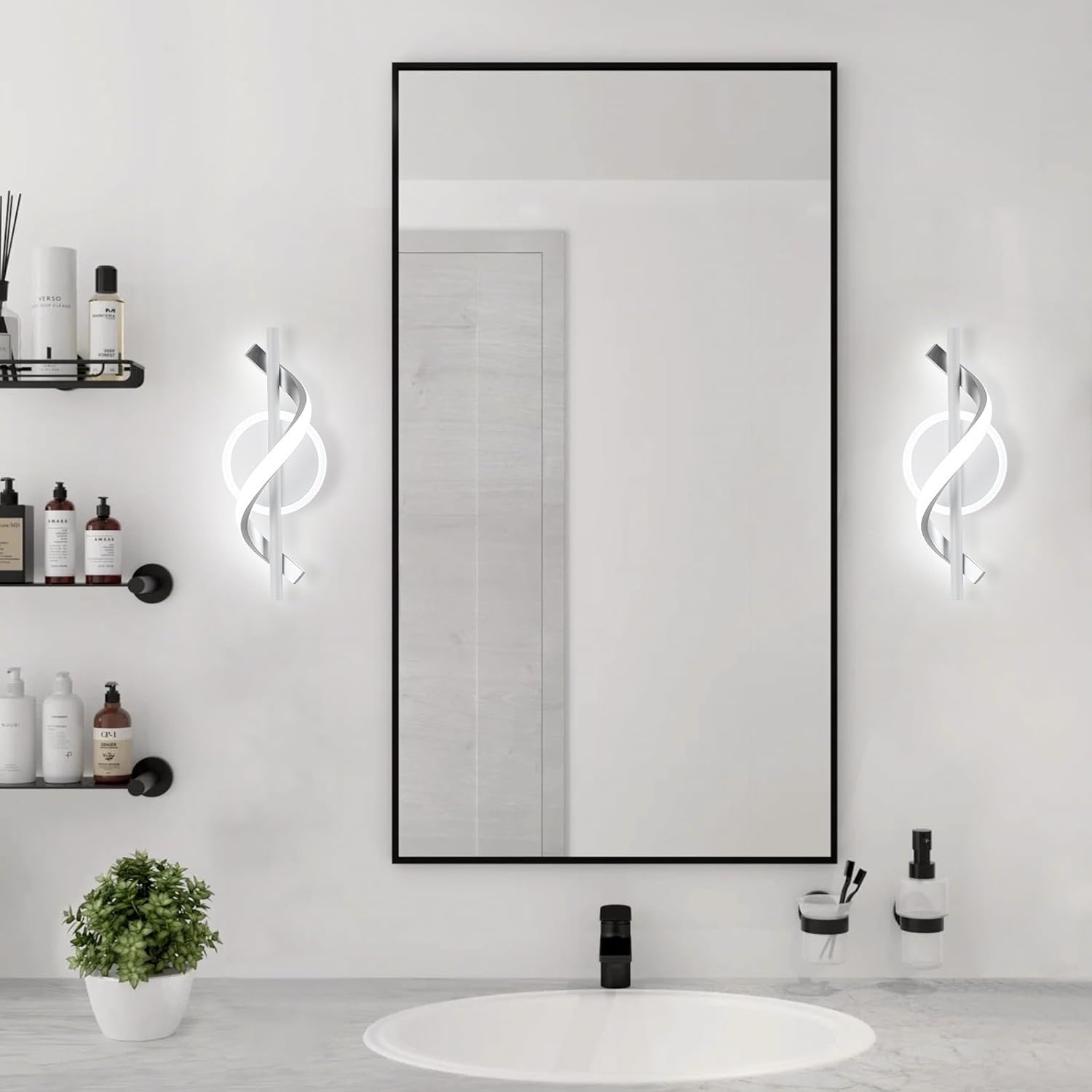LED Wall Sconces Sets of 2, 12W LED Wall Lights, Modern Spiral Wall Sconces, Wall Lamps for Living Room, 6000K Cold White Wall Mount Light Fixture for Stairs Living Room Bedroom Aisle Hallway