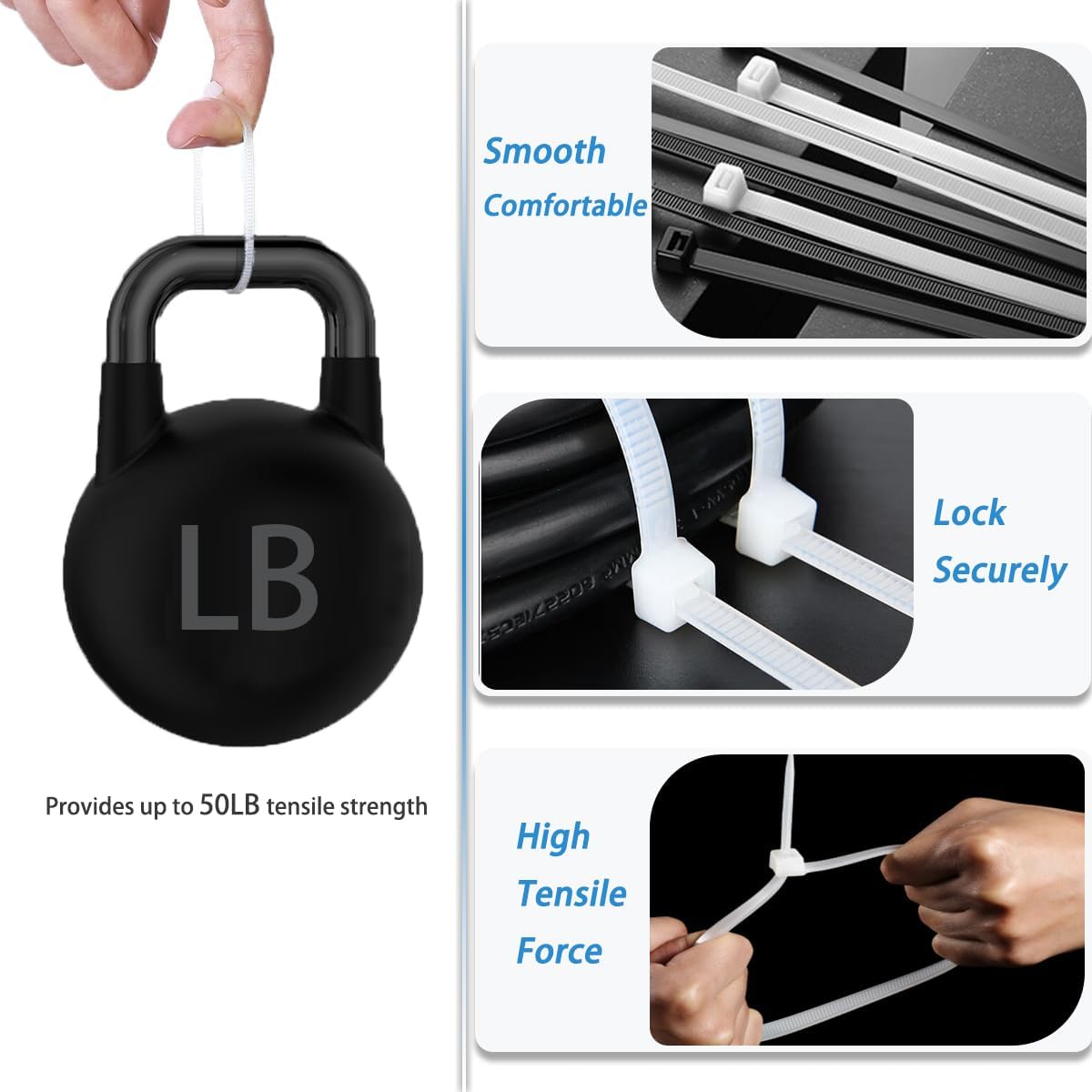 White Nylon Cable Ties 16 inch, 250pcs Durable Outdoor Wire Ties with 50lbs Tensile Strength, Heavy Duty UV and Temperature Resistant Zip Ties Ideal for Home, Fence, Green Plants...