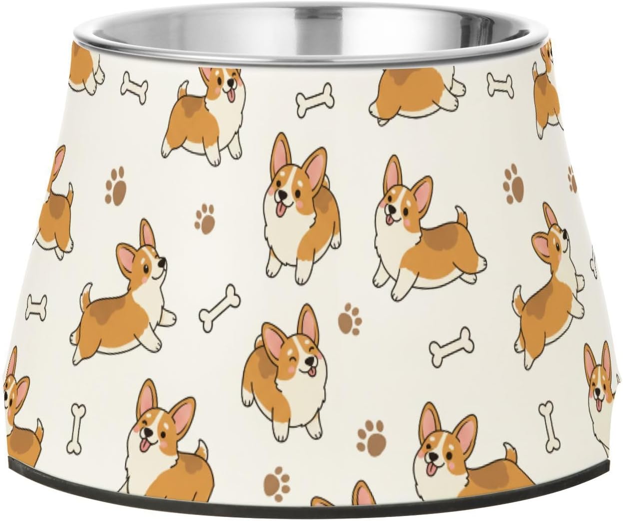Cute Pets White Dogs Pattern Elevated Dog Bowls Stainless Steel Dogs Cats Food Station Non-Slip Food Feeder for Small Pets