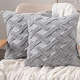 ABWXN Wolle Kissenbezüge 45x45 cm Kissenbezug Weich Kurzen Plüsch Kissenhüllen,Sofakissen Couchkisen Zierkissenbezüge für Sofa Couch Schlafzimmer Wohnzimmer - Grau / 2Stück