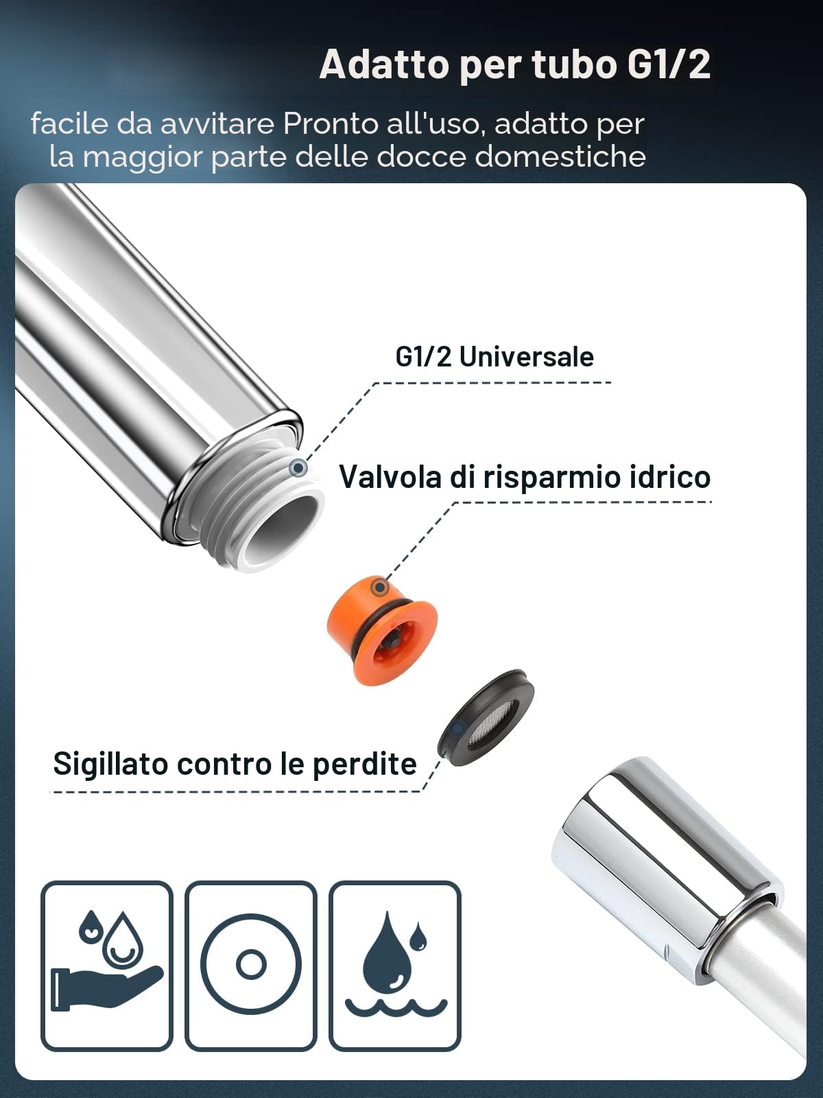 Soffione Doccia Anticalcare Alta Pressione Doccia - SREWOHS Risparmio idrico doccia soffione 5 funzioni getto con potente modalità getto per pulire piastrelle, bagno,Universale+ABS 9l/min Cromato