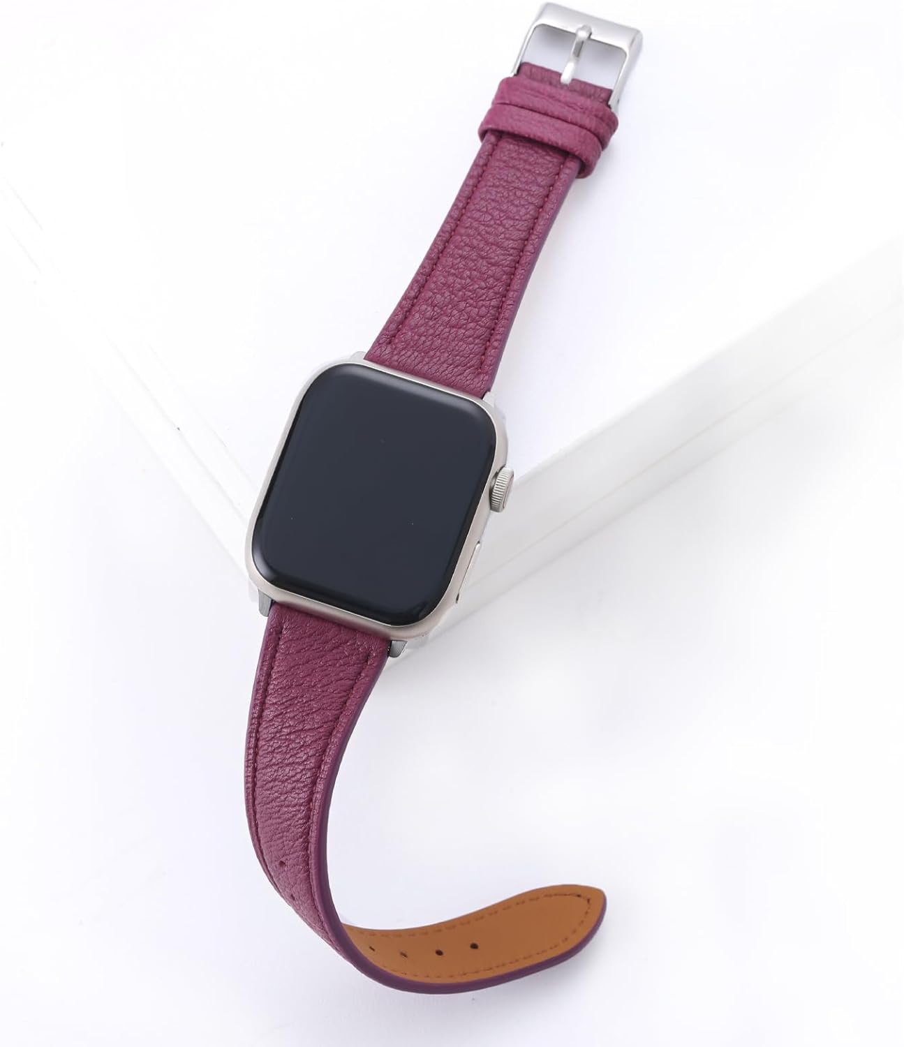 Soft French Goatskin Women Slim Leather Watch Band Compatible with Apple Watch 38mm 40mm 41mm 42mm 44mm 45mm 46mm 49mm, Thin Leather Strap Replacement for iWatch Series Ultra SE 10 9 8 7 6 5 4 3 2 1