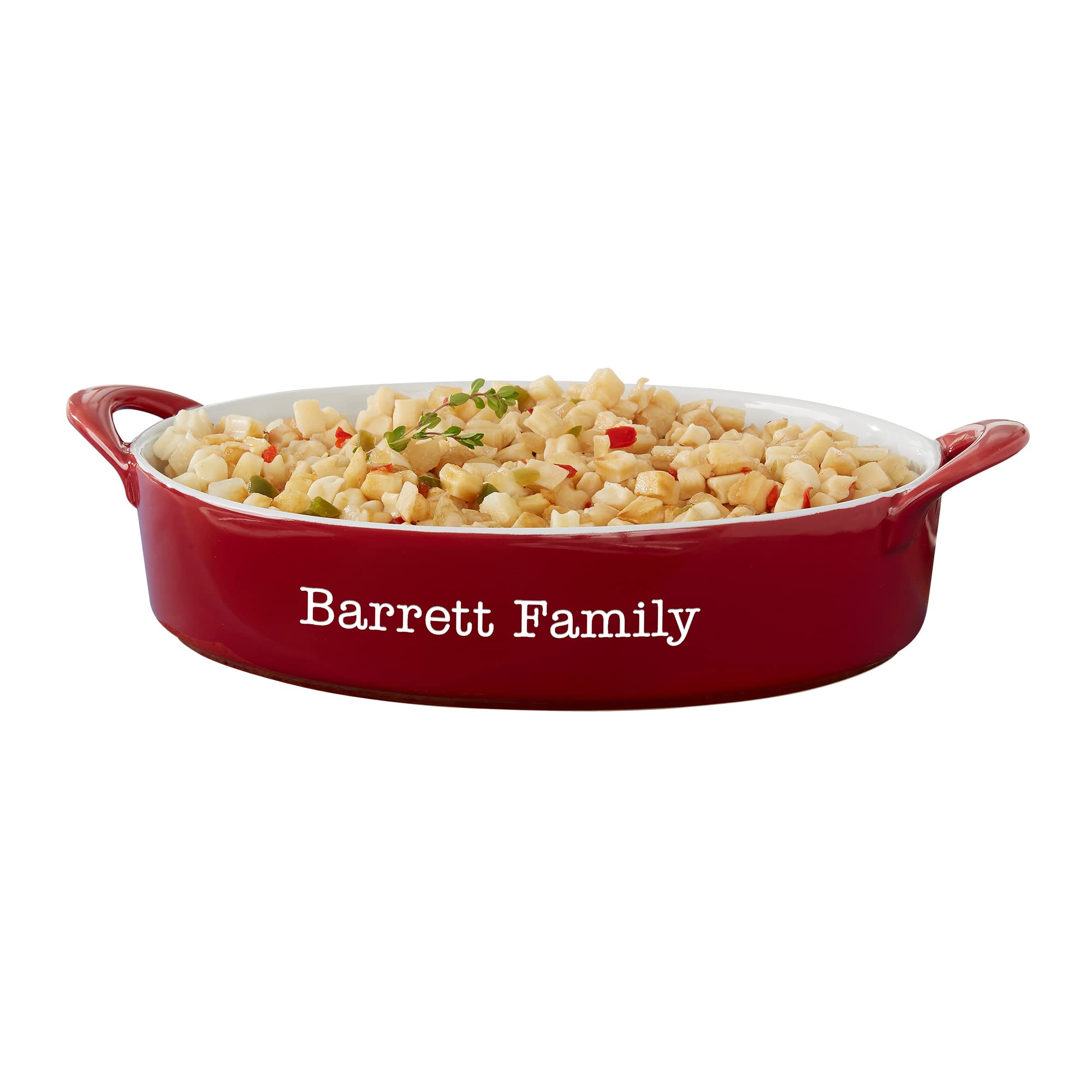 Personalization Universe Personalized Classic Ceramic Oval Baking Dish - 3 Quart Capacity, Oven Safe, Microwave and Dishwasher Safe, Ideal for Casserole and Pies, Custom Engraved Casserole Dish - Red