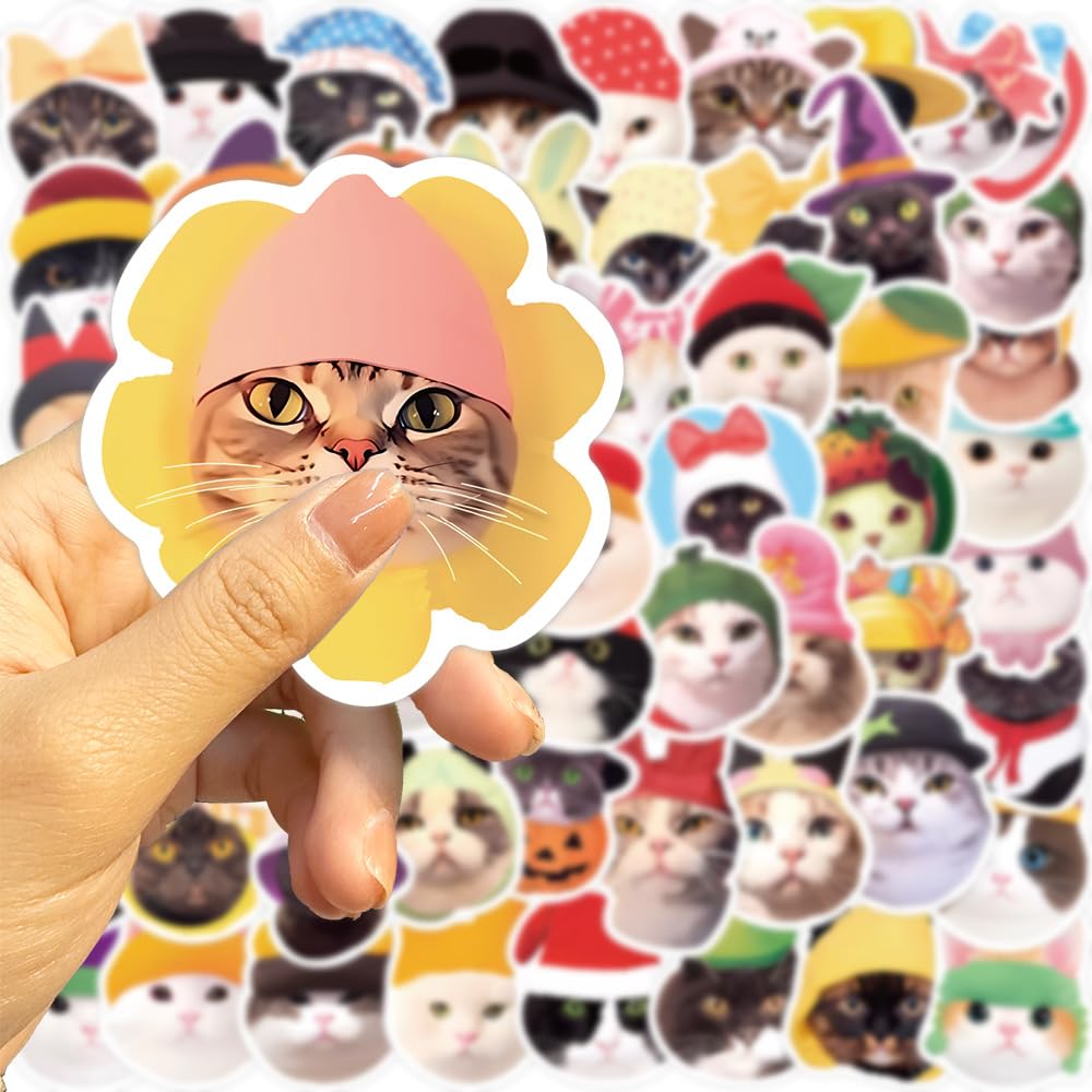 50Pcs Cat Stickers Laptop Car Scrapbook Phone Skateboard Suitcase Luggage Bike Cartoon Cat Stickers Vinyl Waterproof Aesthetic Personalised Stickers for Teens Boys Girls Adults Children - Image 4