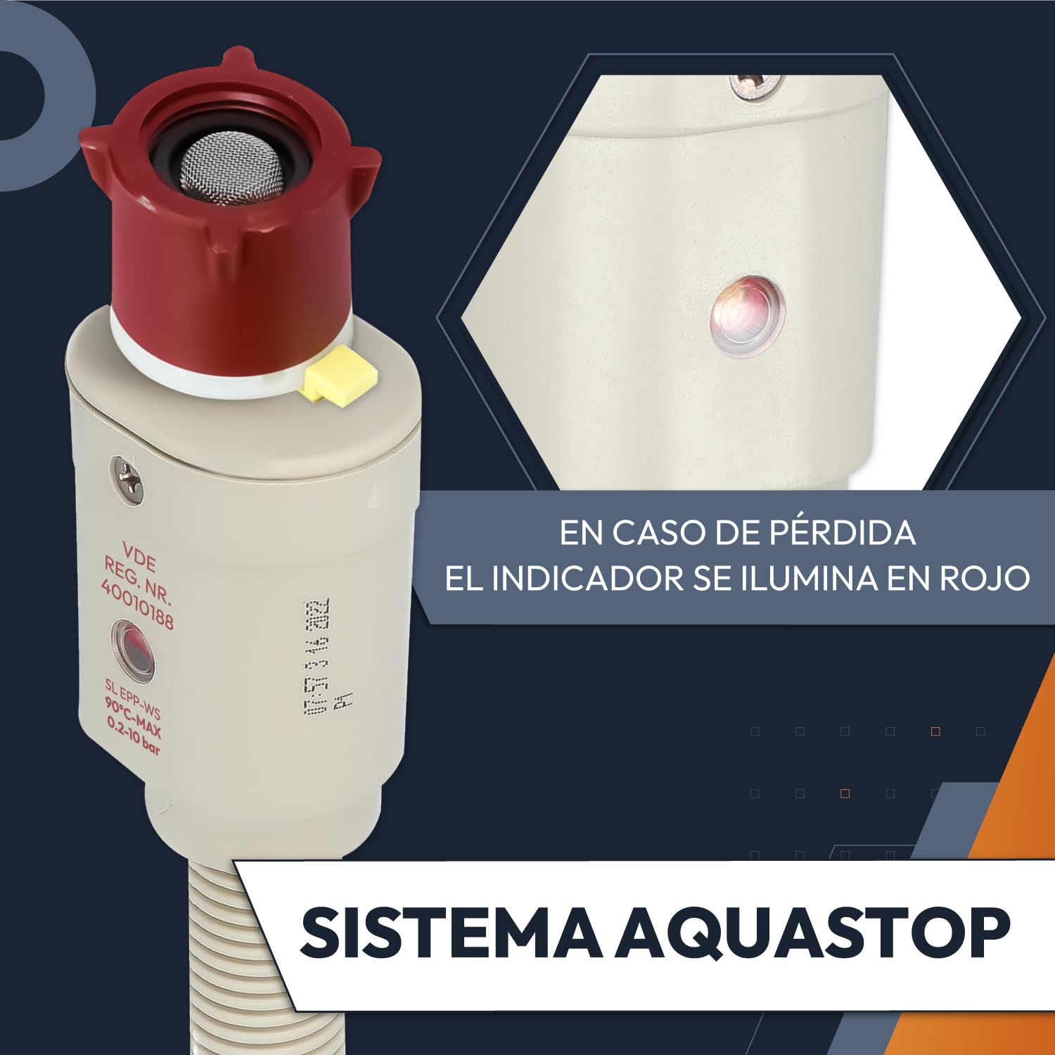 Kenekos - 1,5m - 3m Manguera Aquastop 3/4 pulg. rosca máx. 90°C, manguera de entrada de seguridad incl. válvula de seguridad+filtro de suciedad para lavadora, manguera de entrada Aquastop 1,5 m