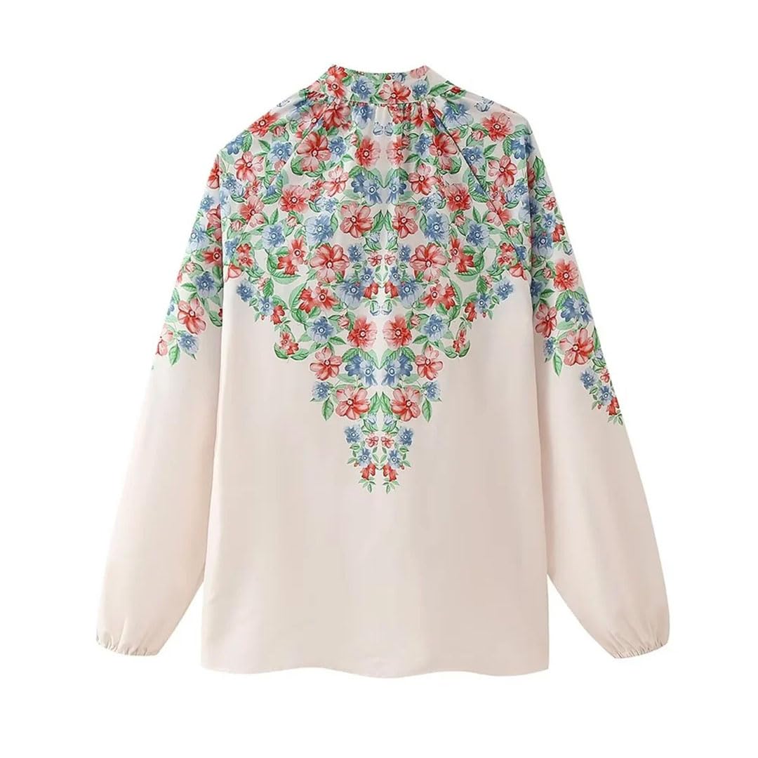 Camicia da donna primaverile in stile francese mezza aperta a maniche lunghe con stampa posizionata