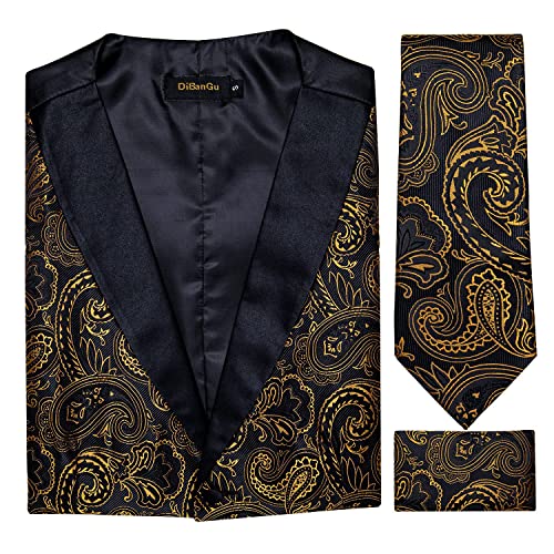 DiBanGu Paisley Suit Vest for Men Formal Vest and Tie Set with Pocket Square Cufflinks Wedding3