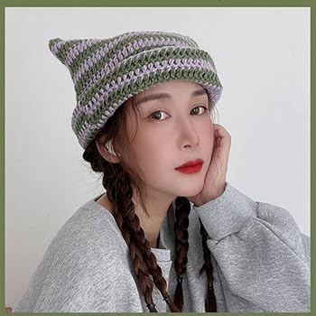 Amazon.com: Fairy Grunge Cat Ear Beanie Y2K Cyber Striped