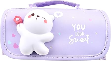 Amazon Yuansu ペンケース 大容量筆箱 可愛い 帆布 ペンケース 多機能ペン袋 文具収納ケース 女の子 子供 小学生 中学生 高校生 マルチポーチ 小物入れ解消 減圧 おもちゃ パープル ペンケース ペンケース 文房具 オフィス用品